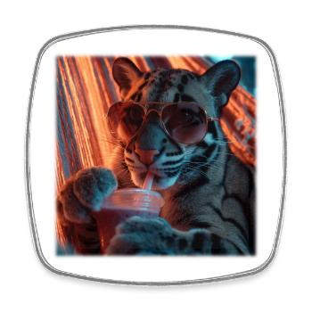 Chill Clouded Leopard Neon Hammock Design - Square fridge magnet - white - Front