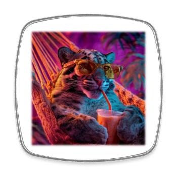 Chilled Leopard Hammock Neon Style - Square fridge magnet - white - Front