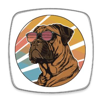 Bouledogue rétro avec lunettes de soleil - Magnet carré - blanc - Devant