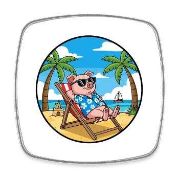 Ambiance Vacances d’été à Cool Pig Beach - Magnet carré - blanc - Devant