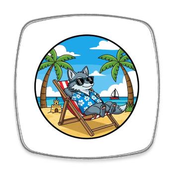 Coole Wolf Beach Urlaubs-Sommervibes - Viereckiger Kühlschrankmagnet - Weiß - Vorne