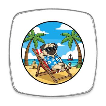 Coole Pug Beach Urlaubs-Sommerstimmung - Viereckiger Kühlschrankmagnet - Weiß - Vorne