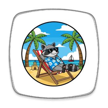 Coole Raccoon Beach Urlaubs-Sommervibes - Viereckiger Kühlschrankmagnet - Weiß - Vorne