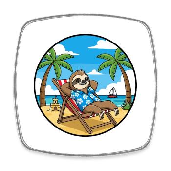 Coole Sloth Beach Sommer-Urlaubsstimmung - Viereckiger Kühlschrankmagnet - Weiß - Vorne