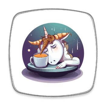 Tired Unicorn Coffee Magic - Square fridge magnet - white - Front