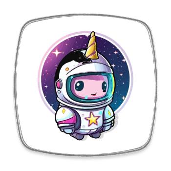 Astronautenunicorn Chibi Weltraum - Viereckiger Kühlschrankmagnet - Weiß - Vorne