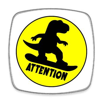 Achtung, snowboardender Dinosaurier - Viereckiger Kühlschrankmagnet - Weiß - Vorne