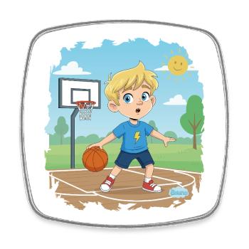 Bouno Plays Basketball - Little Sportsman Comic - Square fridge magnet - white - Front
