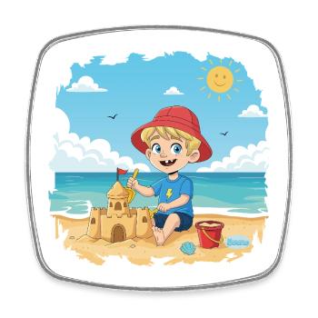 Bouno the little adventurer on the beach - Square fridge magnet - white - Front