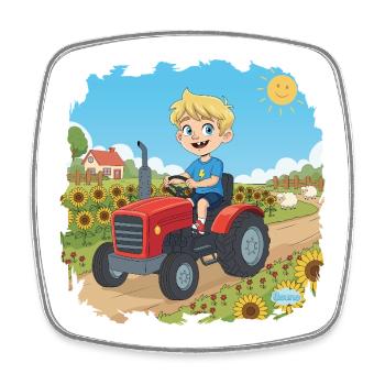 Bouno der kleine Abenteurer auf dem Traktor - Viereckiger Kühlschrankmagnet - Weiß - Vorne