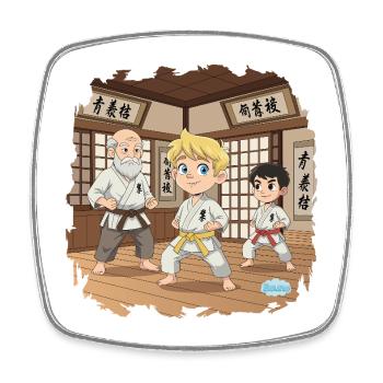 Bouno im Karate - Kleiner Kampfsportler - Viereckiger Kühlschrankmagnet - Weiß - Vorne