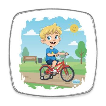 Bouno rides a bike - Little adventurer on the road - Square fridge magnet - white - Front
