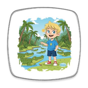Bouno the Adventurer in the Crocodile Swamp - Square fridge magnet - white - Front