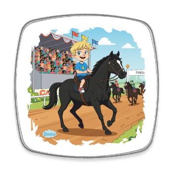 Bouno reitet ein Pferd - Kleiner Reiter Comic - Viereckiger Kühlschrankmagnet - Weiß - Vorne