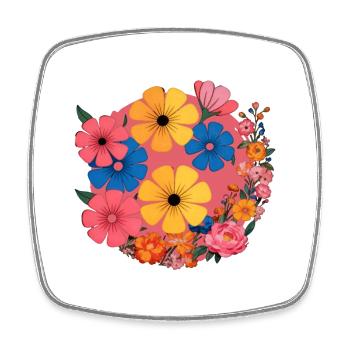 Flowers in retro pop - Square fridge magnet - white - Front