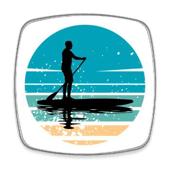 Paddle board with a marine atmosphere in retro style - Square fridge magnet - white - Front