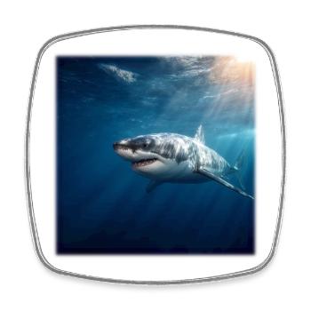 Great White Shark in Sunlight Ocean Design - Square fridge magnet - white - Front
