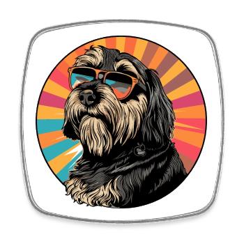 Sunglasses Dog in Retro Rainbow - Square fridge magnet - white - Front