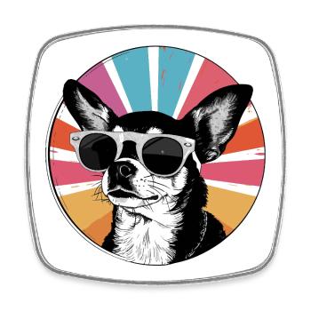 Chihuahua Retro Radial with Sunglasses - Square fridge magnet - white - Front
