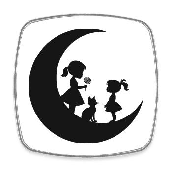 Mädchen Blume Katze auf dem Mond Silhouette - Viereckiger Kühlschrankmagnet - Weiß - Vorne