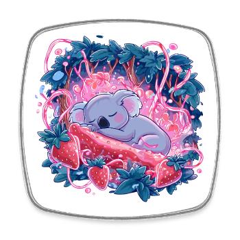 Koala endormi dans la lueur fraise - Magnet carré - blanc - Devant