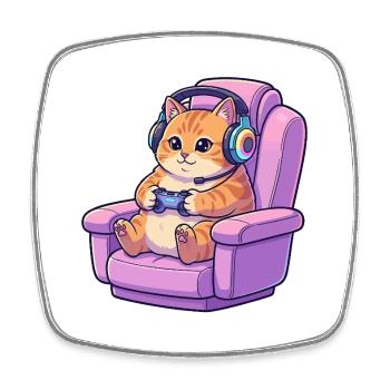 Niedliche Gamer-Katzen-Headset-Gaming-Stuhl-Kunst - Viereckiger Kühlschrankmagnet - Weiß - Vorne
