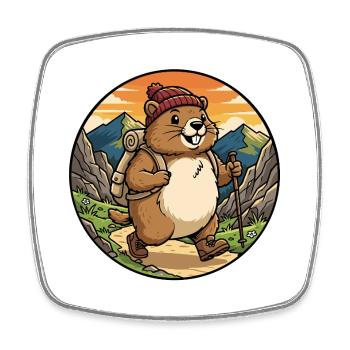 Happy Hiking Marmot Mountain Trail Art - Square fridge magnet - white - Front