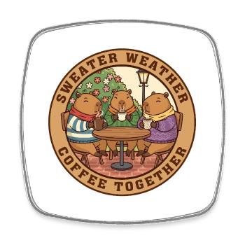 Capybara Sweater Weather Coffee Together - Square fridge magnet - white - Front