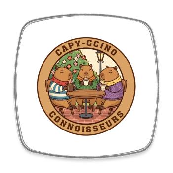 Capybara Capyccino Connoisseurs Kaffeeclub - Viereckiger Kühlschrankmagnet - Weiß - Vorne