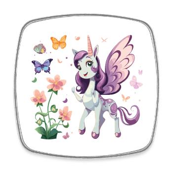 Purple Unicorn with Butterflies - Square fridge magnet - white - Front