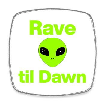 Rave à l’aube – Fête Alien ! Mayday, EDM - Magnet carré - blanc - Devant