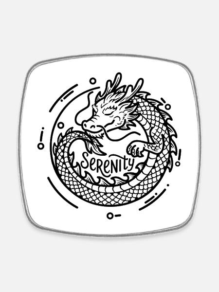 Serenity Dragon - Mindfulness & Fantasy - Square fridge magnet - white