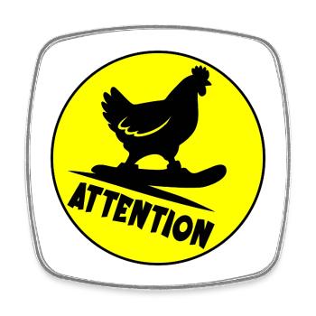 Kids Snowboarding Attention Chicken - Square fridge magnet - white - Front