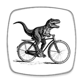 Lustiger Dinosaurier fährt Fahrrad – T-Rex - Viereckiger Kühlschrankmagnet - Weiß - Vorne