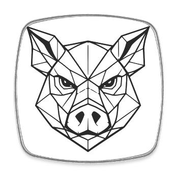 Geometrische Schweine-Kopfzeilen-Kunst - Viereckiger Kühlschrankmagnet - Weiß - Vorne