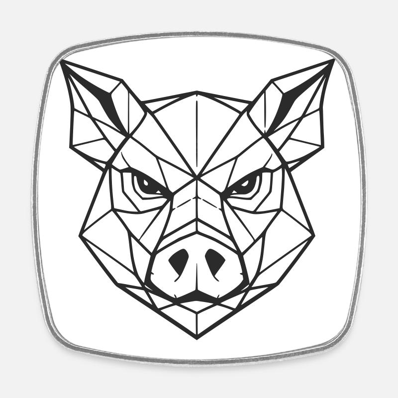 Art géométrique de tête de cochon - Magnet carré - blanc