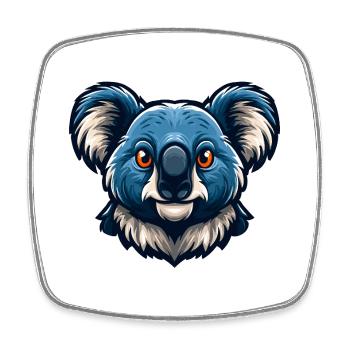 Blauer Koalakopf-Cartoon-Maskottchen-Logo - Viereckiger Kühlschrankmagnet - Weiß - Vorne