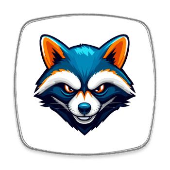 Logo de la mascotte Fierce Raccoon Esports - Magnet carré - blanc - Devant