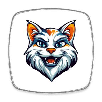 Mascotte féline féroce Logo - Magnet carré - blanc - Devant