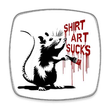 Graffiti Rat with Brush "Shirt Art Sucks" - Square fridge magnet - white - Front