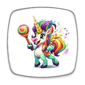 Buntes Einhorn mit Lolly - Viereckiger Kühlschrankmagnet - Weiß - Vorne