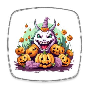 Halloween Witch with Pumpkins - Square fridge magnet - white - Front