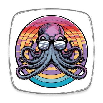 Octopus Retro Surf - Viereckiger Kühlschrankmagnet - Weiß - Vorne