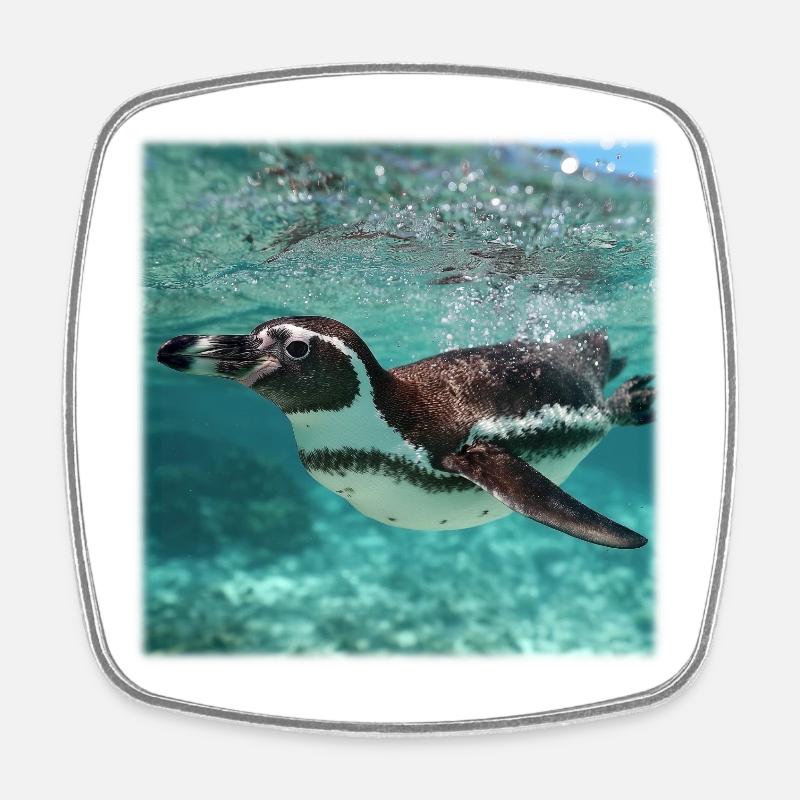 Penguin Underwater Turquoise Ocean Nature Design - Square fridge magnet - white