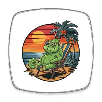 Caméléon drôle sur la plage Coucher de soleil des vacances d’été - Magnet carré - blanc - Devant
