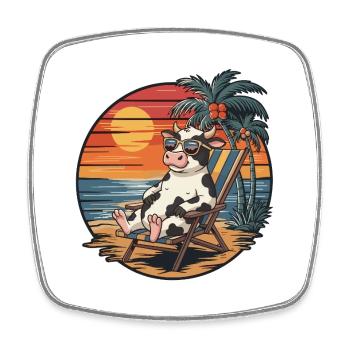 Lustige Kuh am Strand, Sommerurlaub Sonnenuntergang - Viereckiger Kühlschrankmagnet - Weiß - Vorne