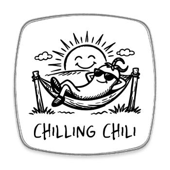 Chilling Chili Funny Pun Doodle - Square fridge magnet - white - Front