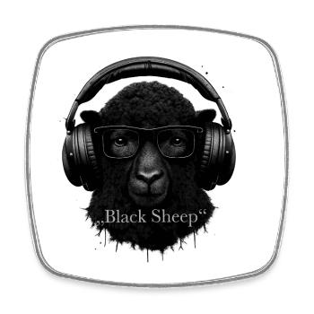 Black Sheep with headphones - Square fridge magnet - white - Front