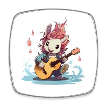 Sparkling bunny with guitar - Square fridge magnet - white - Front