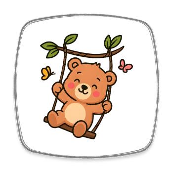 Little bear on swing - Square fridge magnet - white - Front